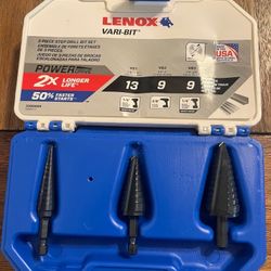 LENOX VARI-BIT® 3-Piece Step Drill Bit Set – Impact-Rated, Power Drive Edition Model/Reference: 9 (commonly listed as such; photo shows similar