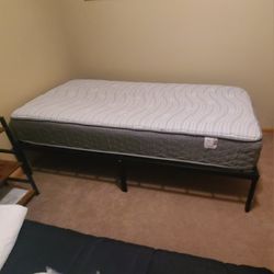 Twin Bed, Frame and Bedding