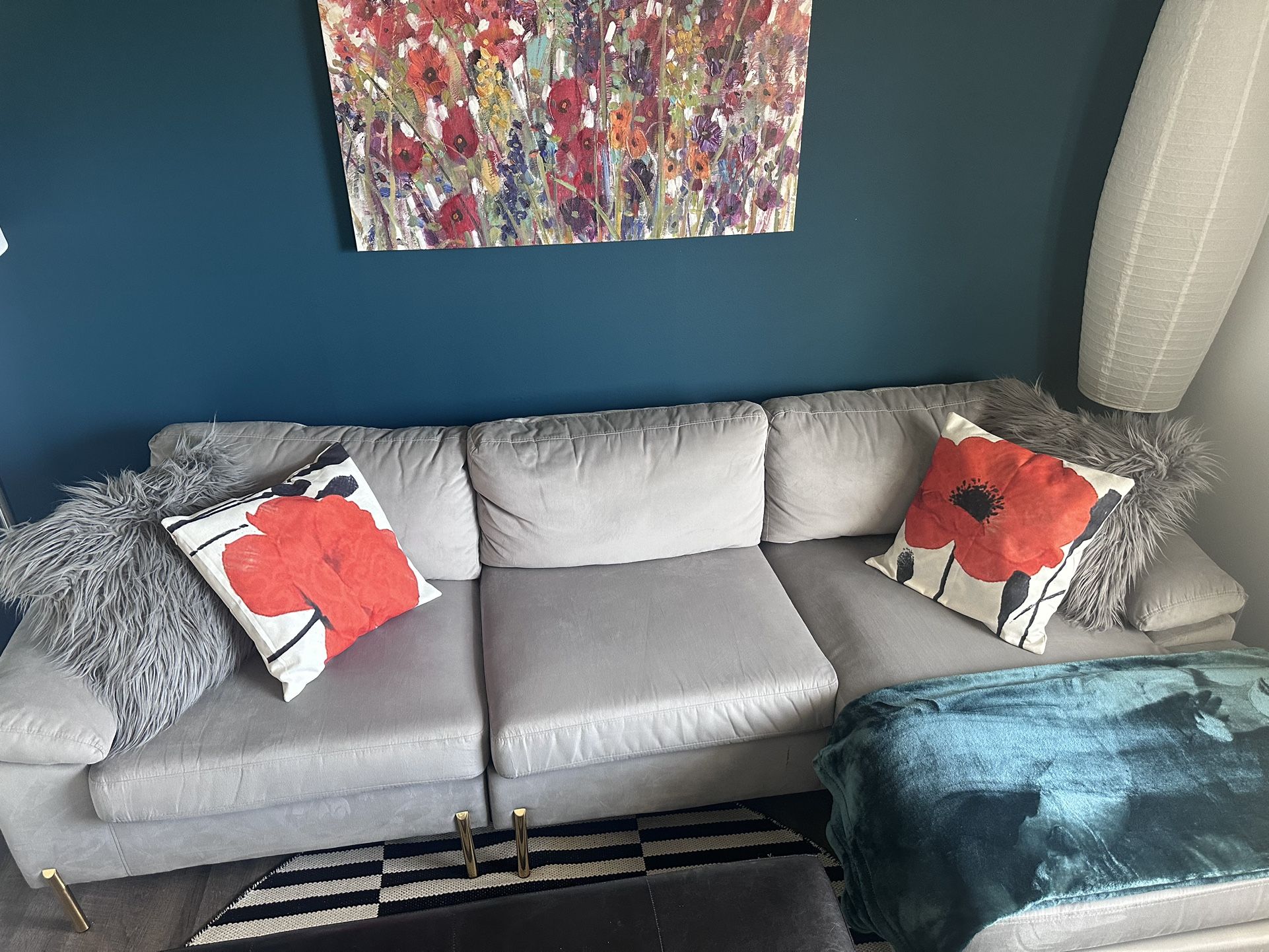 Grey Velvet Sectional By Etta Avenue