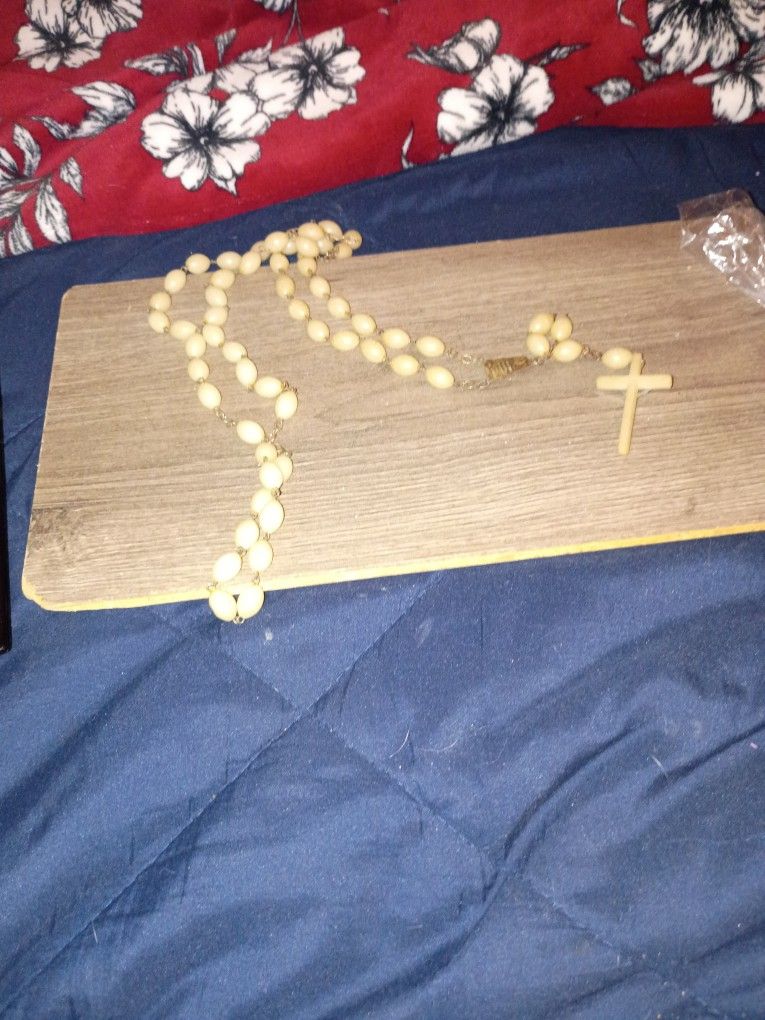 Vintage Elephant Ivory Colored Beaded Rosary