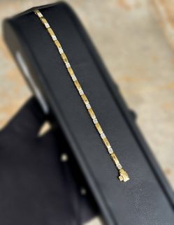 Jewelry 10k solid yellow gold bar line link bracelet natural diamond 0.25CTW 6.50” 2.85mm 4.40g