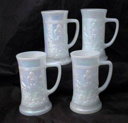4 Vintage Federal glass co.Opalescent Glass Beer Steins Oktoberfest