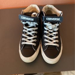 Black Leather Converse  High Top W/ Velcro Strap 126127