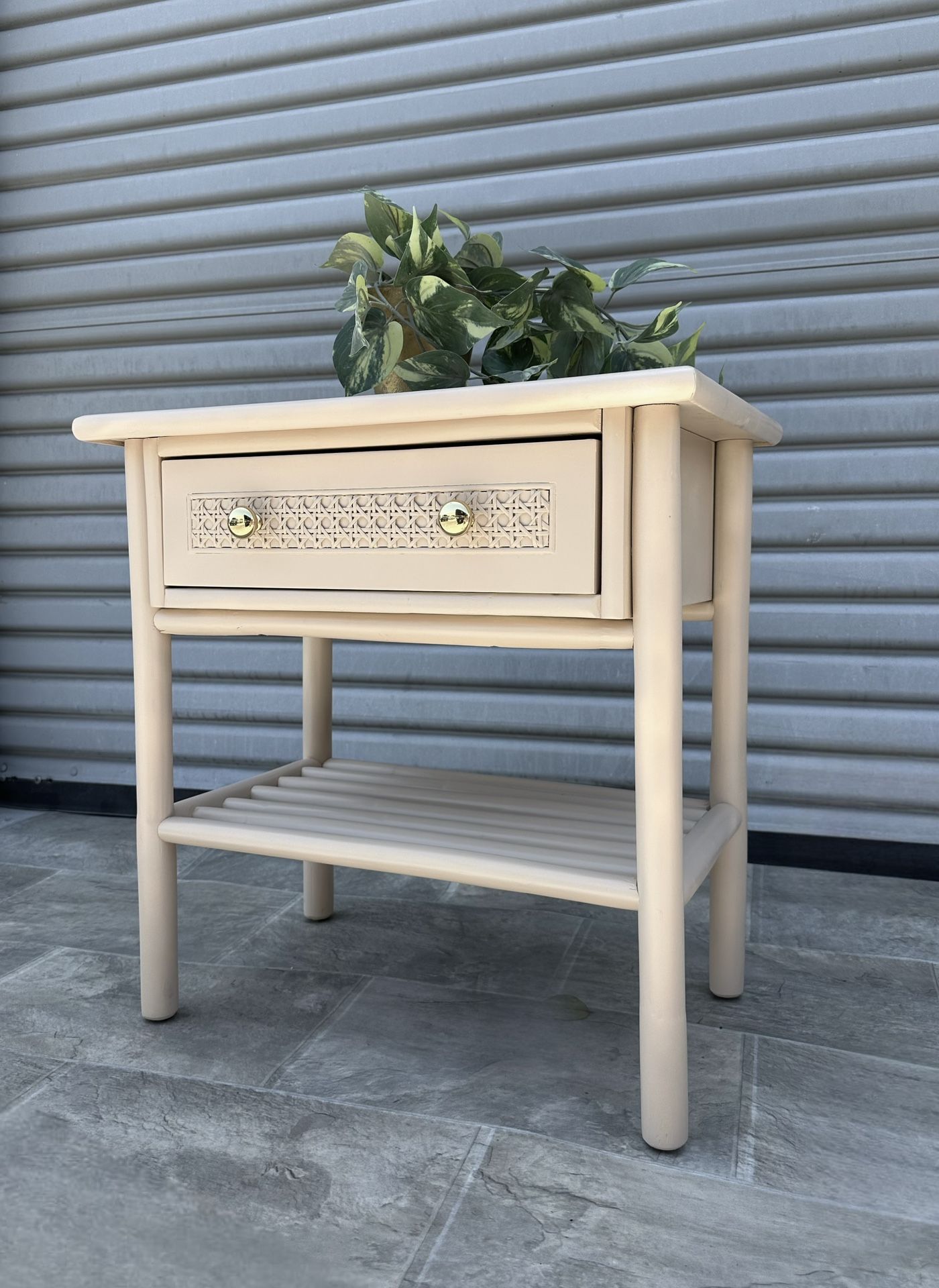 Boho Cute Nude Beige Night Stand End Table Girls Side Table