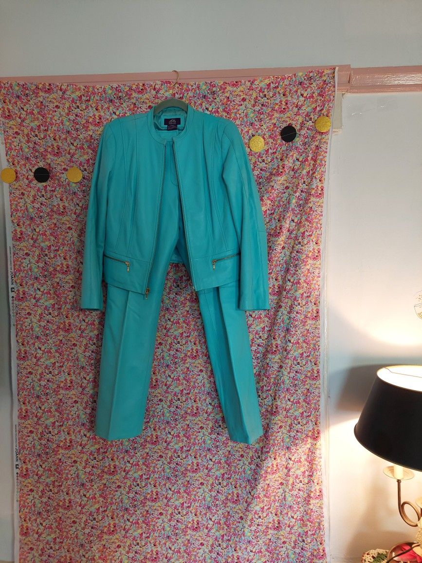 JDS COLLECTION SEAFOAM LAMB LEATHER JACKET/PANTS SET