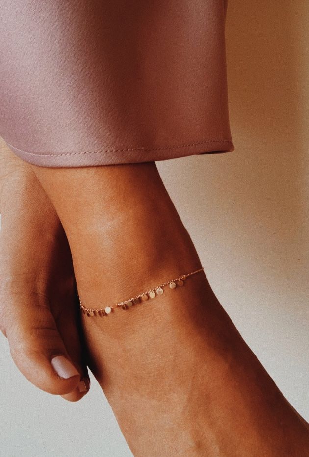 14k Rose Gold Anklet with Gold Discs – 8.25” + 1.5” Extension