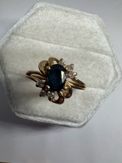 Vintage 14K 585 Yellow Gold Sapphire & Diamond Ring Size 7 | 3.6g