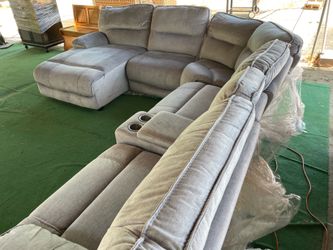 Like New Condition Light Grey Color Sectional With 3 Electric Recliners