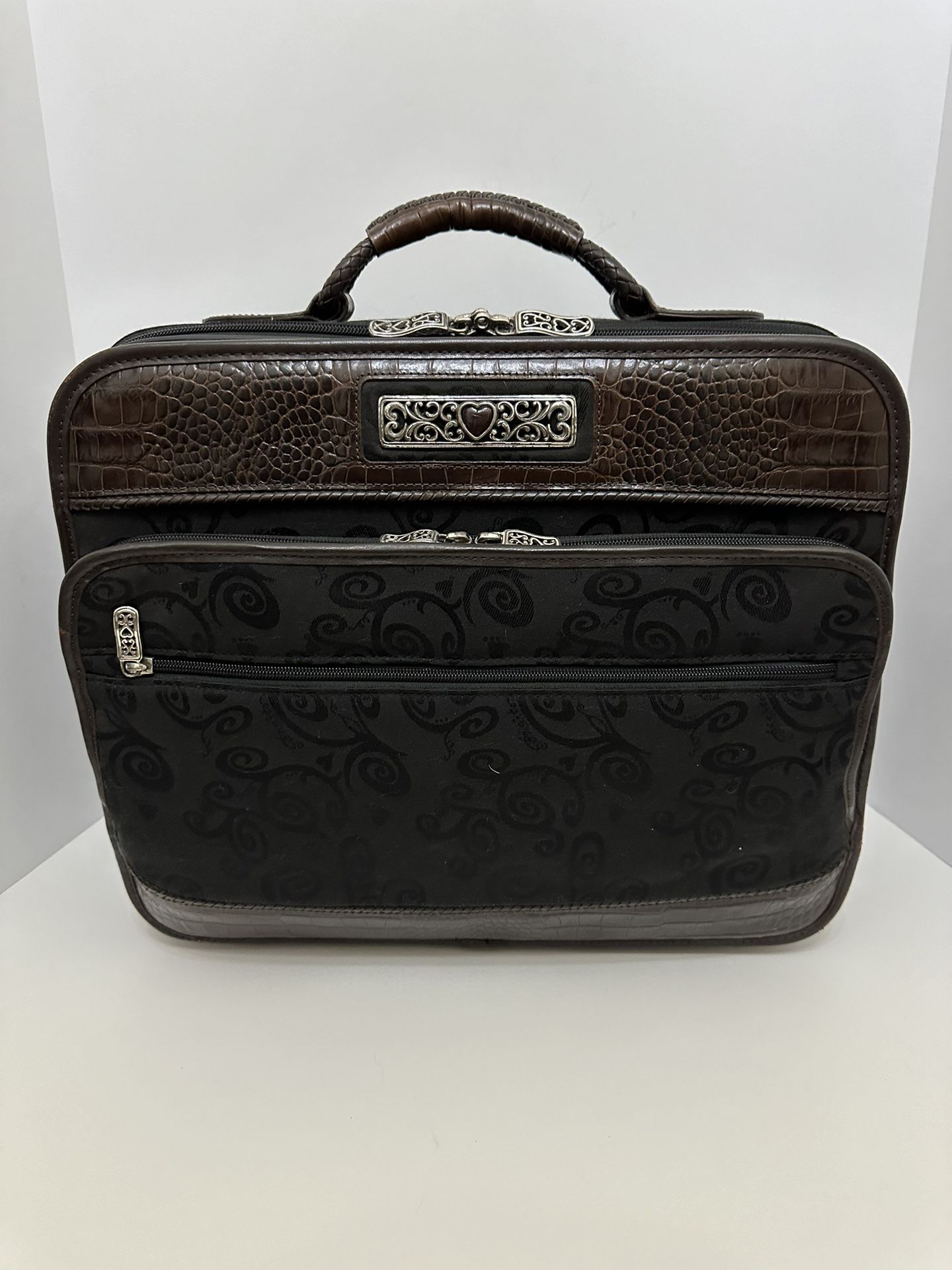 Brighton Carry On Rolling Luggage Black Brown Croc Leather With Telescoping Handle