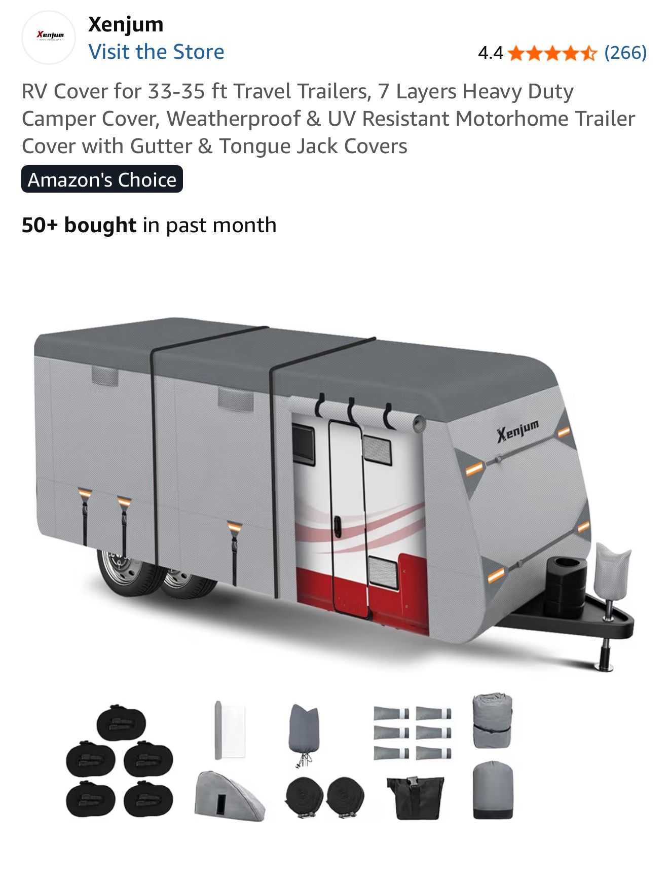 RV Cover for 33-35 ft Travel Trailers, 7 Layers Heavy Duty Camper Cover, Weatherproof & UV Resistant Motorhome Trailer Cover with Gutter & Tongue Jack