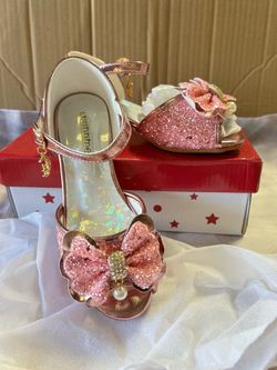 Girls Pink Glitter Heeled Dress Sandals