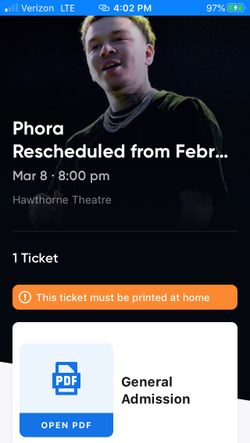 Phora ticket(1) SUNDAY, 8 Portland
