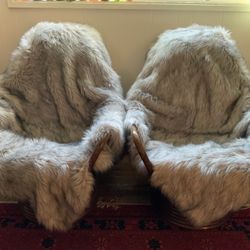 Pair Of Vintage Boho Rattan Rocker Bucket Chairs