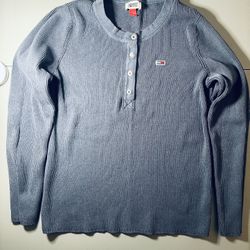 Tommy Jeans Blue Button Sweater Large 