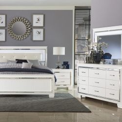 4Pcs White Bedroom Set W/LED Lights (Mattress Not Included)