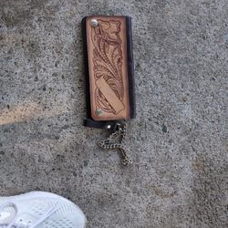 Handmade Leather Biker Wallet With  Brass Chain Handle 