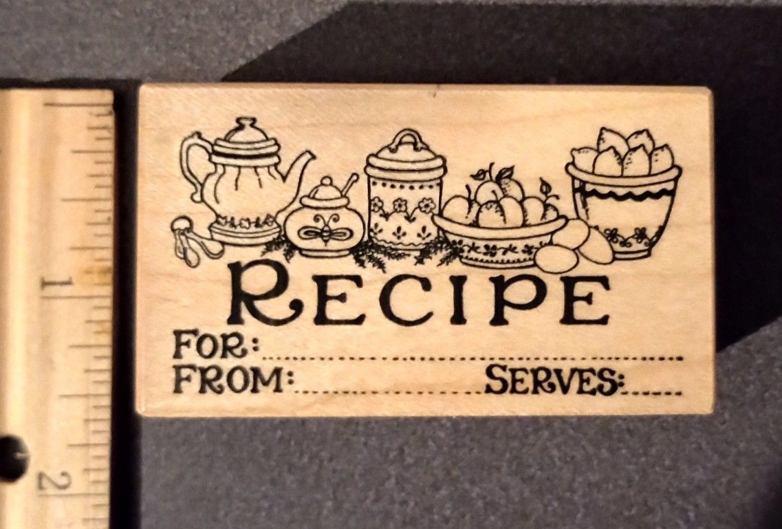 1992 PSX E-246 Recipe Label Wood Mounted Rubber Stamp Art Vintage Collectible A-1