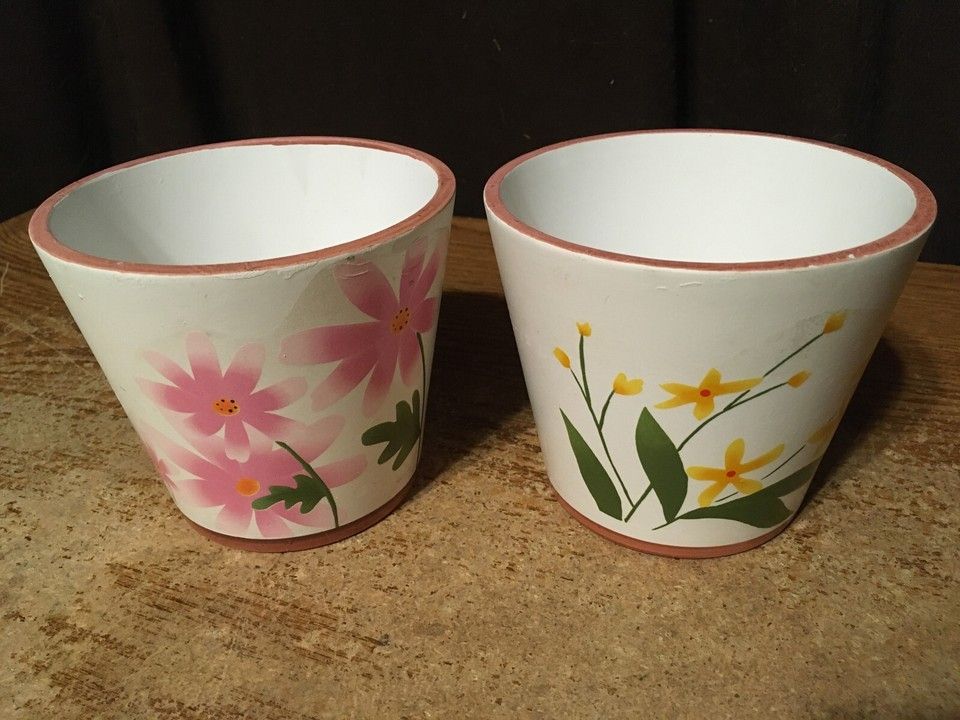 Lot Of Two Greenbrier International Planter Pot 4.75" x 4" In Flowers Butterflies