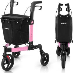 StrollAid 3 Wheel Walker for Seniors, Foldable Rollator Walker with Tray & Large Storage Bag, 10" Big Wheel for A