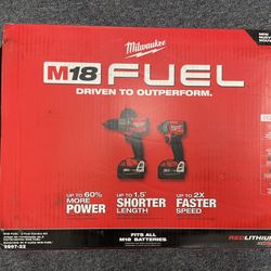 Milwaukee M18 FUEL 18V Lithium-Ion Brushless Cordless Hammer Drill and Impact Driver Combo Kit (2-Tool) with Two 5Ah Batteries