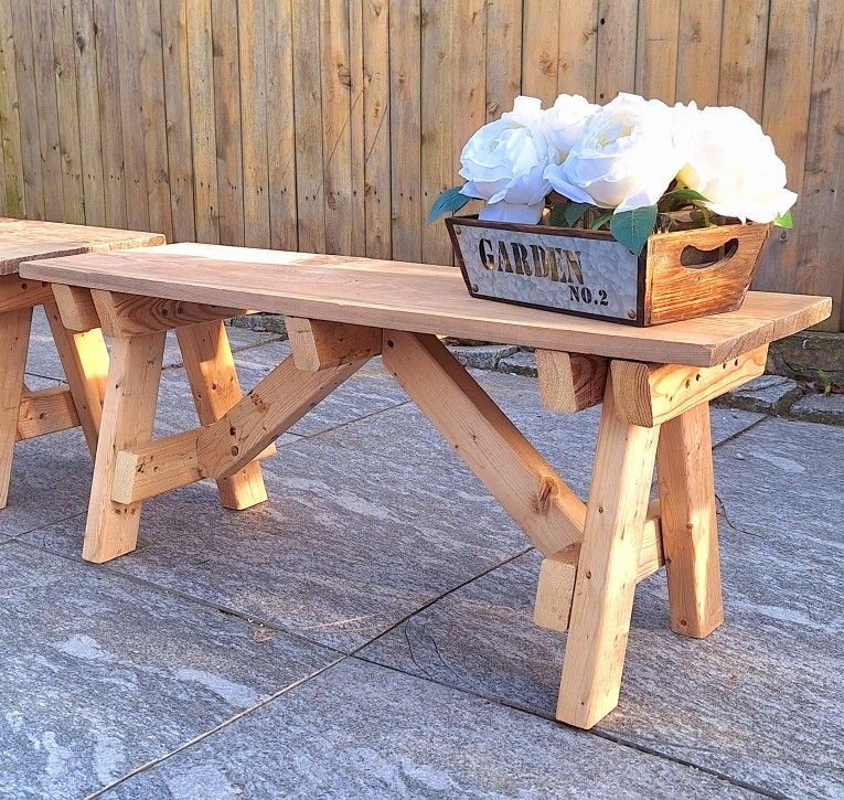 Adorable Pair Of Home-Made Farmhouse Benches