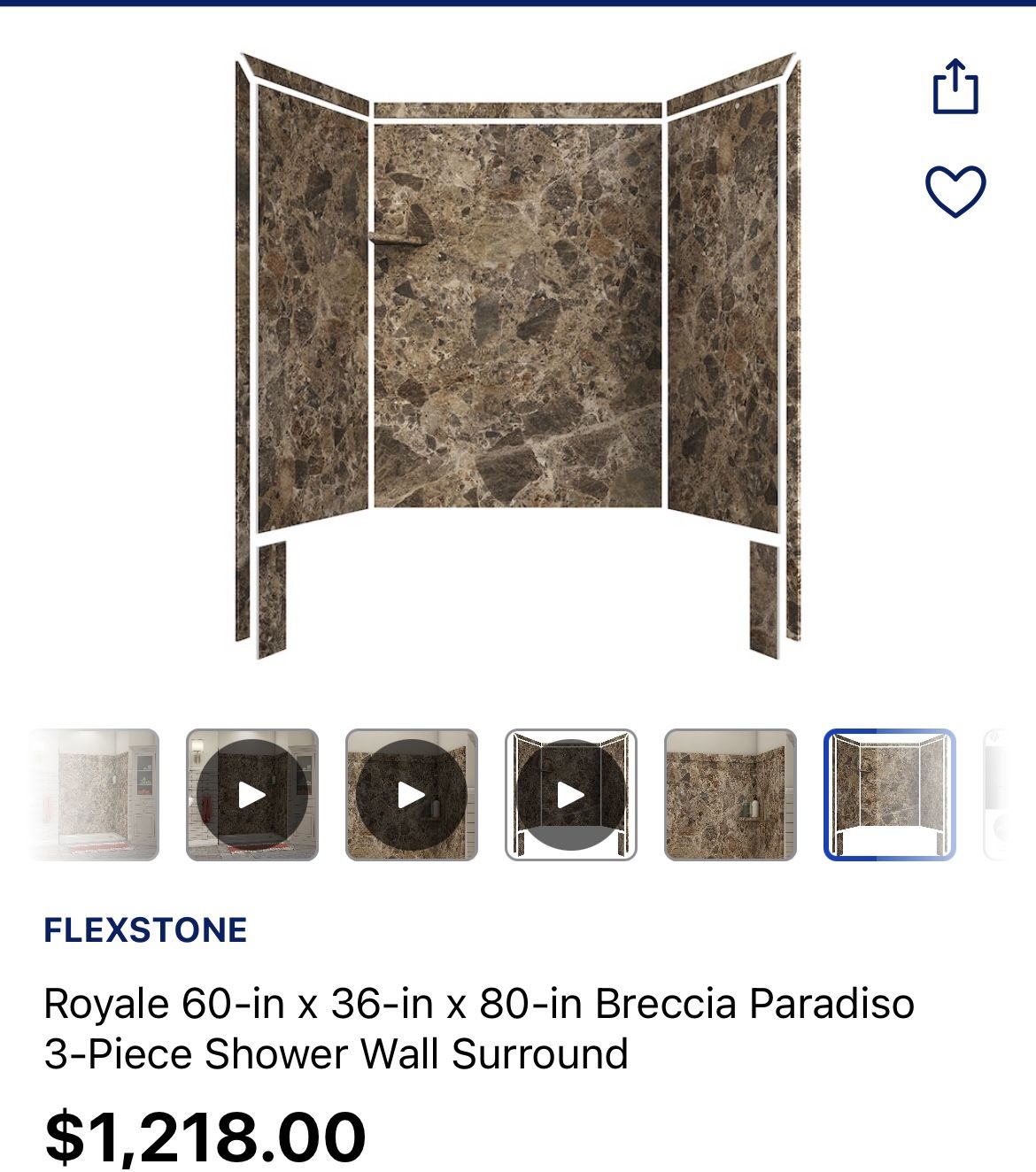 FLEXSTONE Royale 60-in x 36-in x 80-in Breccia Paradiso 3-Piece Shower Wall Surround