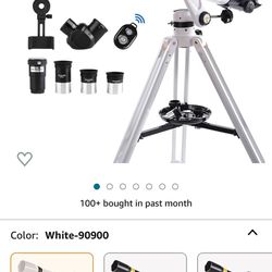 Telescope 90mm Aperture 900mm - Vertisteel AZ Mount Base, High Precision Adjustment, Magnification 45-450x, Wireless Remote, Phone Adapter - Ideal for
