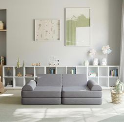 Furniture Kids Play Couch, 6-Piece, 56", Gray  Modular Foam, Removable Covers, Convertible, Kids Sectional