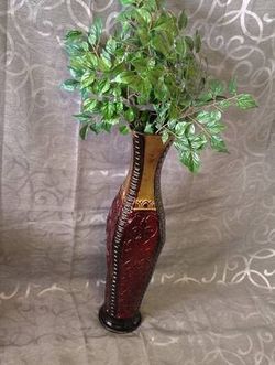 Narrow Ruby Red Raised Scroll Metal 24" Floor Vase