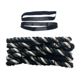 EliteSRS Premium Battle Rope 30 Ft X 2 In Anchor Straps Silver Black Elite Jumps