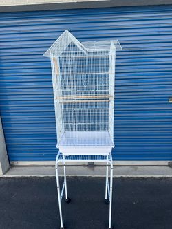 YML 6894 3/8" Bar Spacing Tall Villa Top Bird Cage with Stand, 18" x 14"/Small, White
