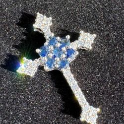 14k solid white gold 0.85CTW diamond tanzanite cross pendant charm