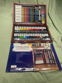 Curate + Colour Watercolor 70-Piece Art Set in Wooden Carrying Case, Multicolor