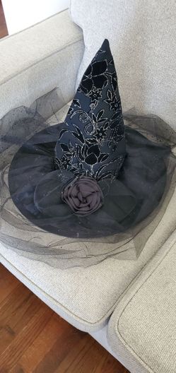 witch hat with flower and sheer