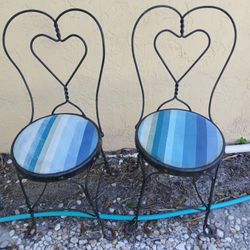 2 Vintage Iron Heart Back Icecream Parlor Chairs