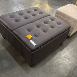 Espresso, Folding Storage Ottoman, Up hoistered Lea