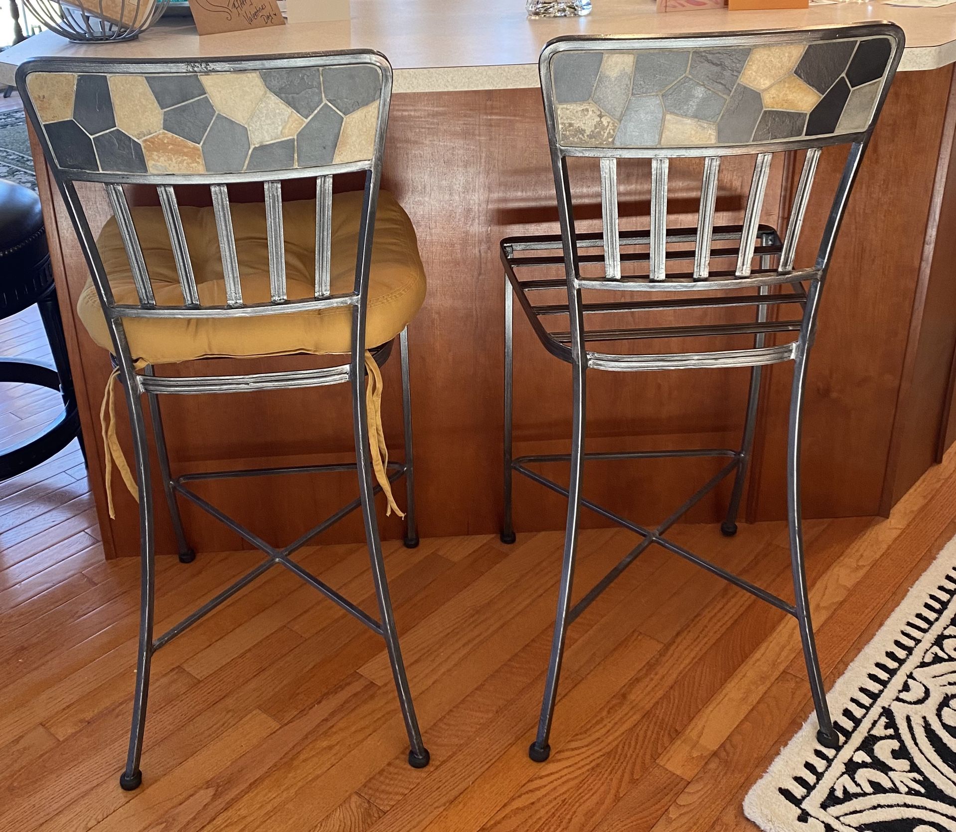 2 Beautiful Bar Stools. Slate Backs Outdoor/indoor
