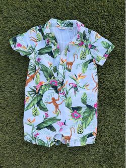 Janie & Jack Tropical Monkey Parrot Romper 12-18M