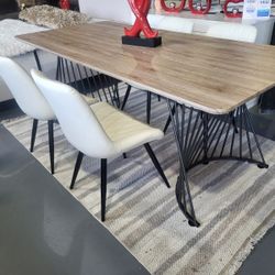 5 PIECE DINING SET NEW 80" DINING TABLE WOODEN TOP BLACK LEGS