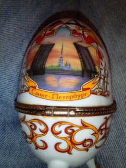 Russian Egg Shaped Decorative Trinket Box Limoges Style
