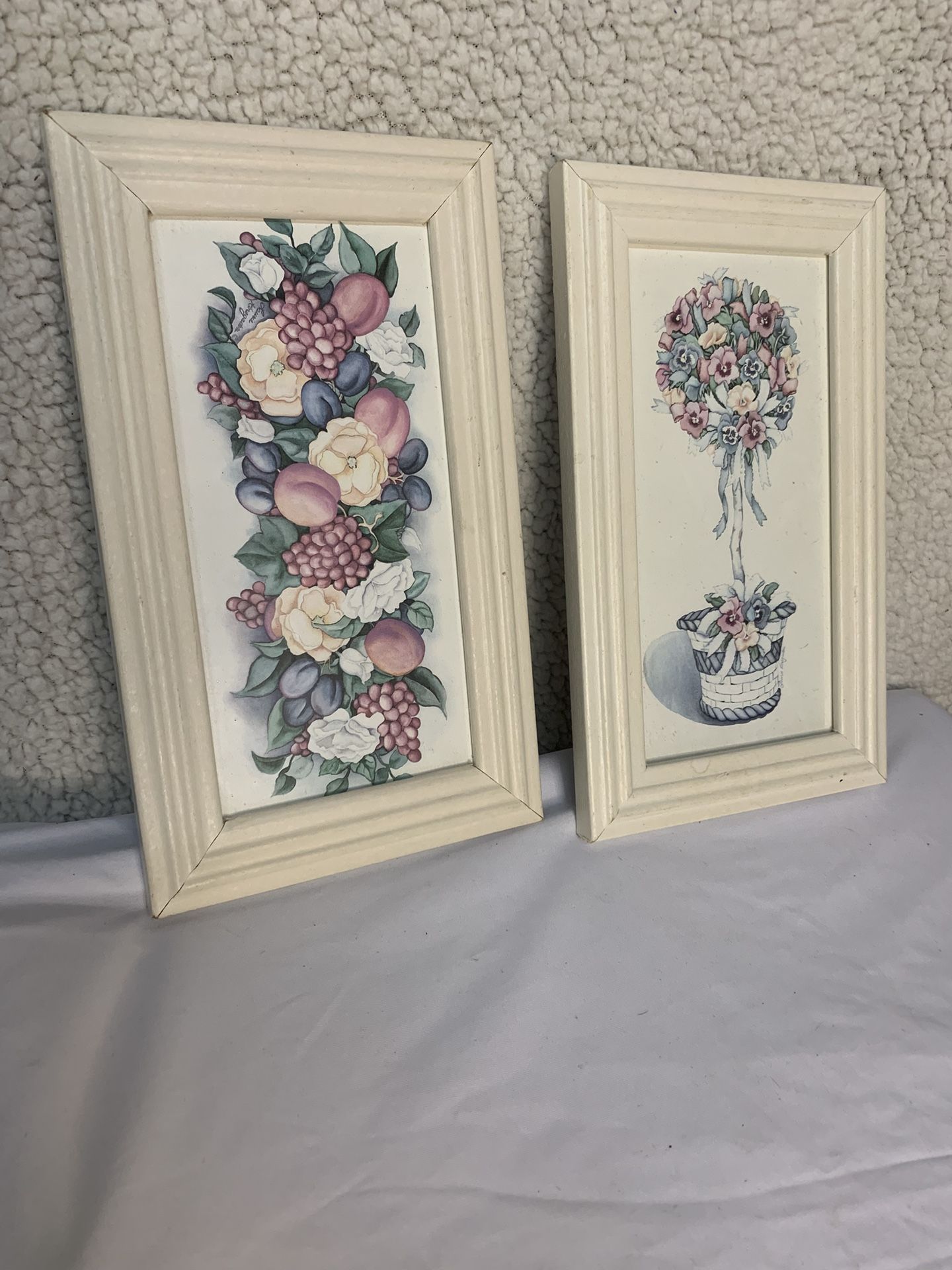 Floral Wall Art Set with Wooden Cream Frames 10”x 6.75” Inches 