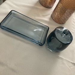 glass tray with qtip/cotton ball container
