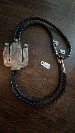 Vintage Cactus Bolo Tie with Turquoise Accents
