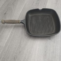 Vintage Roch Guss Large 11 Inch Flat Grill Fry Pan Made In Italy Wood Handle