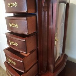 $45.00 - 16" Jewelry Cabinet - Tabletop/Rotating Base/Mirror/Etched Glass/Rings Holder & More!  Great Condition  - Lowest Price!