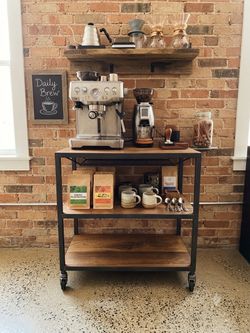 Bar Cart with wheels, it’s the perfect coffee station