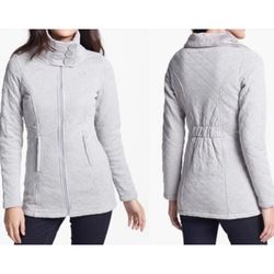 The North Face Jacket Caroluna Large size Gray Quilted Fleece Button Neck Pockets