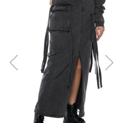 Long Black Denim Skirt. Size Small