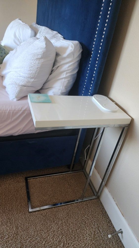 Sleek White Glossy Chrome Metal End Tables
