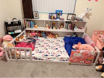 Montessori, twin bed frame with bookshelf